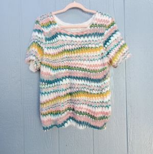 Anthropologie Marbled Fuzzy Short Sleeve Sweater | L